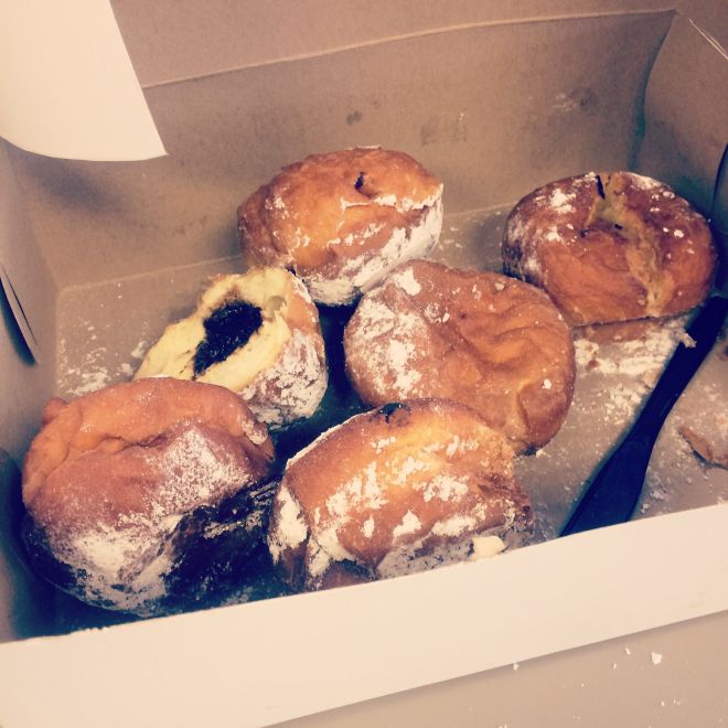 Fat Tuesday happened, and genuine Hamtramck paczki. My hipster colleague's girlfriend stood in line at the best bakery for paczki and he made sure we had a box. 